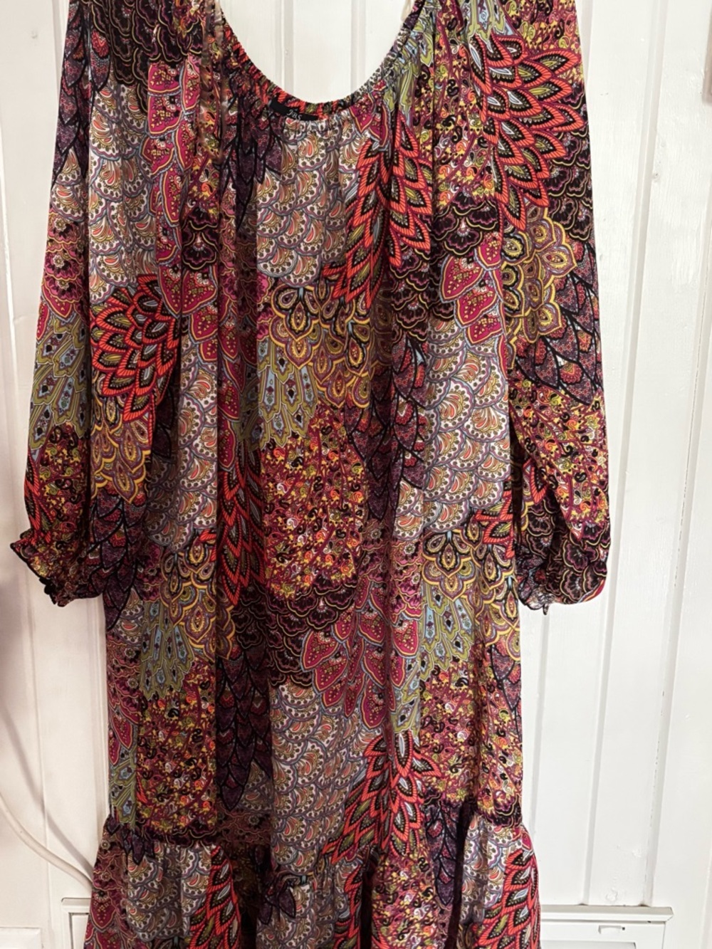 J.B.S. Long-Sleeve Paisley Tiered Dress in Red, Yellow, Black